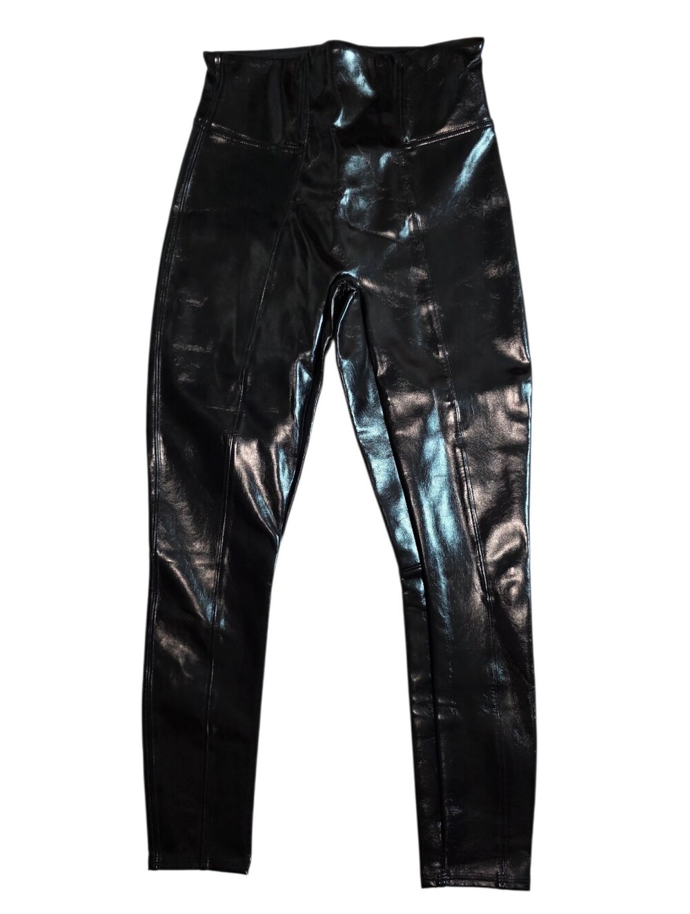SPANX Faux Patent Leather Leggings Black High Waisted Shiny  Pants Size S/P